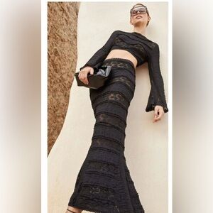 Charo Ruiz Ibiza Black Lace Maxi Skirt Resort Summer XS (shir yam)